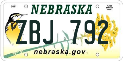 NE license plate ZBJ792