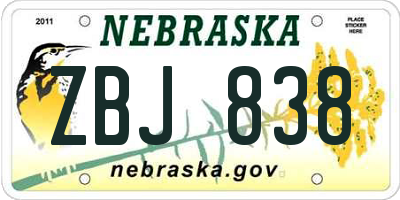 NE license plate ZBJ838