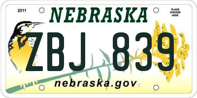 NE license plate ZBJ839