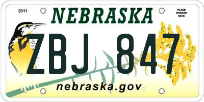 NE license plate ZBJ847