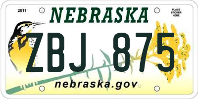 NE license plate ZBJ875
