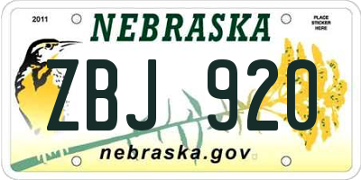 NE license plate ZBJ920