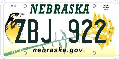 NE license plate ZBJ922