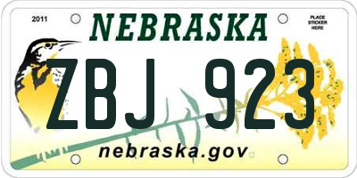 NE license plate ZBJ923
