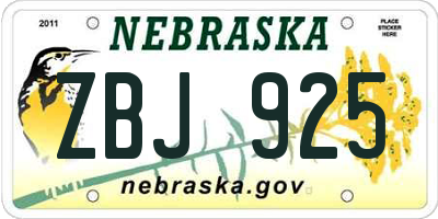 NE license plate ZBJ925