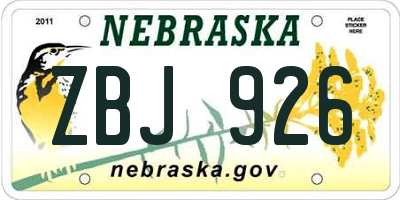 NE license plate ZBJ926
