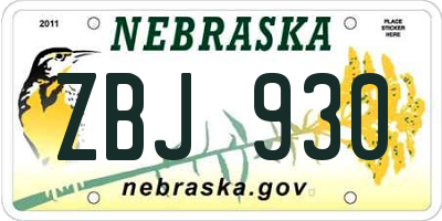 NE license plate ZBJ930