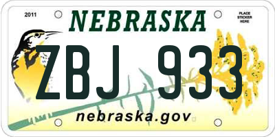 NE license plate ZBJ933