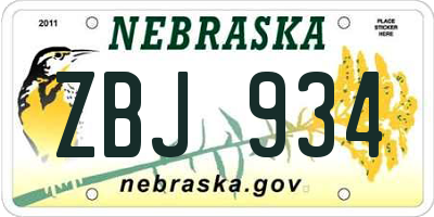 NE license plate ZBJ934