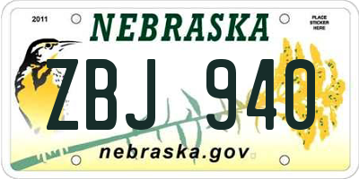 NE license plate ZBJ940
