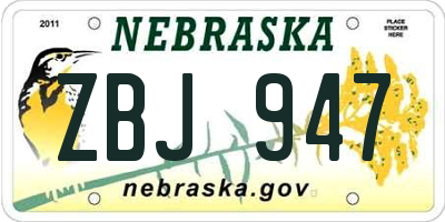 NE license plate ZBJ947