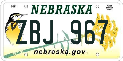 NE license plate ZBJ967