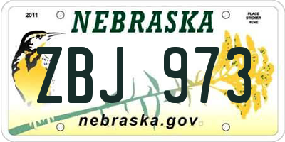 NE license plate ZBJ973