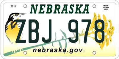 NE license plate ZBJ978