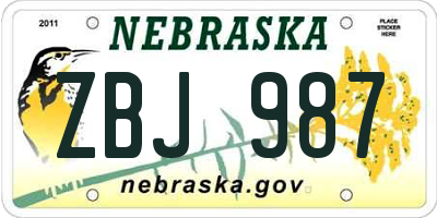NE license plate ZBJ987