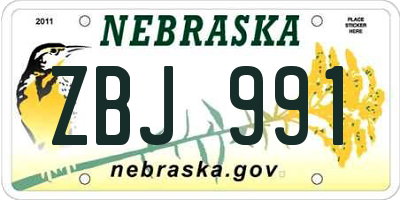 NE license plate ZBJ991