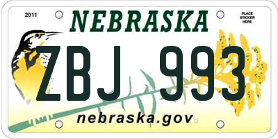 NE license plate ZBJ993