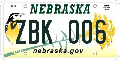 NE license plate ZBK006