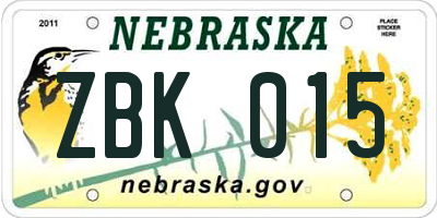 NE license plate ZBK015