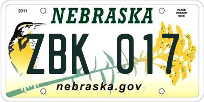 NE license plate ZBK017
