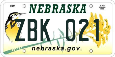 NE license plate ZBK021