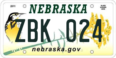 NE license plate ZBK024