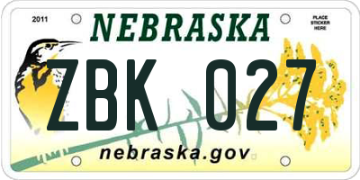 NE license plate ZBK027