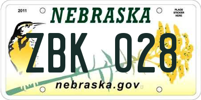 NE license plate ZBK028