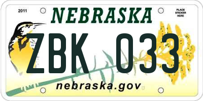 NE license plate ZBK033