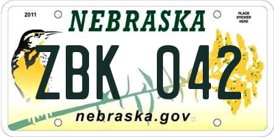 NE license plate ZBK042
