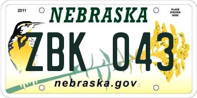 NE license plate ZBK043