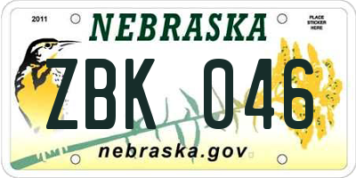 NE license plate ZBK046