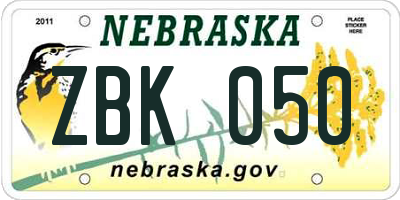NE license plate ZBK050