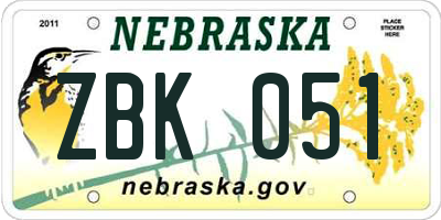 NE license plate ZBK051