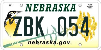 NE license plate ZBK054