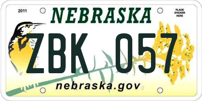 NE license plate ZBK057