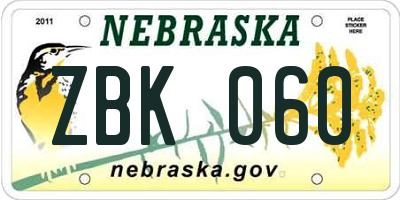 NE license plate ZBK060