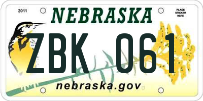 NE license plate ZBK061