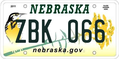 NE license plate ZBK066