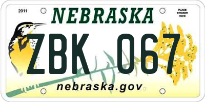 NE license plate ZBK067