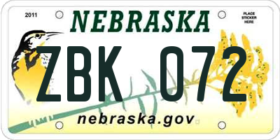 NE license plate ZBK072