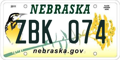NE license plate ZBK074