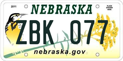 NE license plate ZBK077