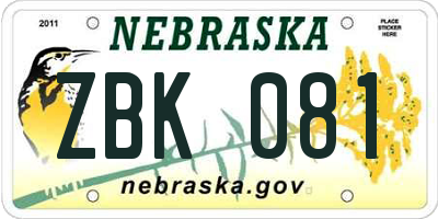 NE license plate ZBK081