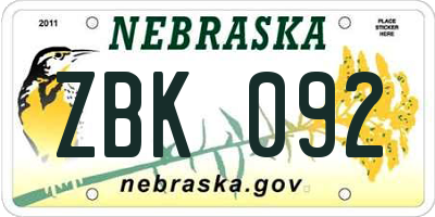 NE license plate ZBK092