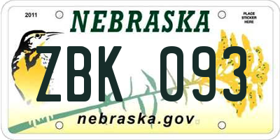 NE license plate ZBK093