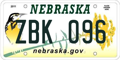 NE license plate ZBK096