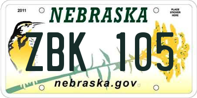 NE license plate ZBK105