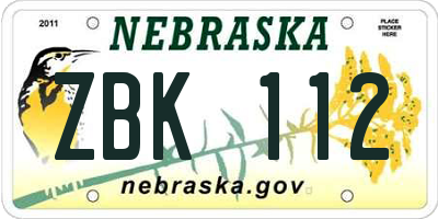 NE license plate ZBK112