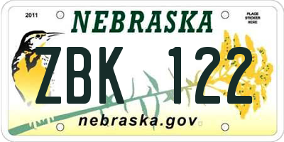 NE license plate ZBK122
